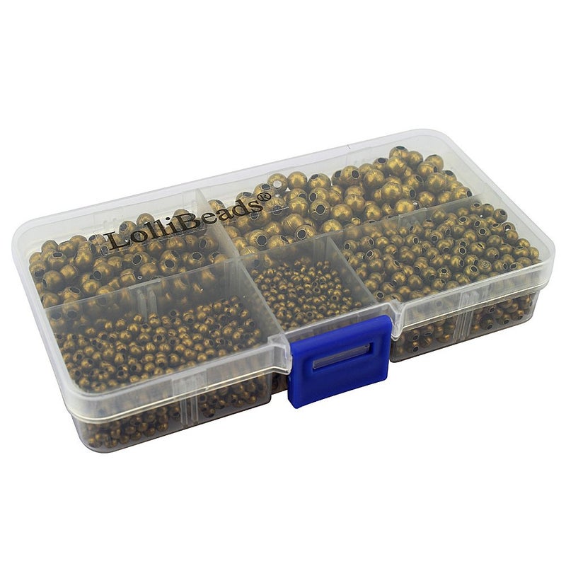 LolliBeads (R) Antiqued Bronze Smooth Round Metal Beads Assorted Size Jumbo Pack 2100 pcs - Image 1